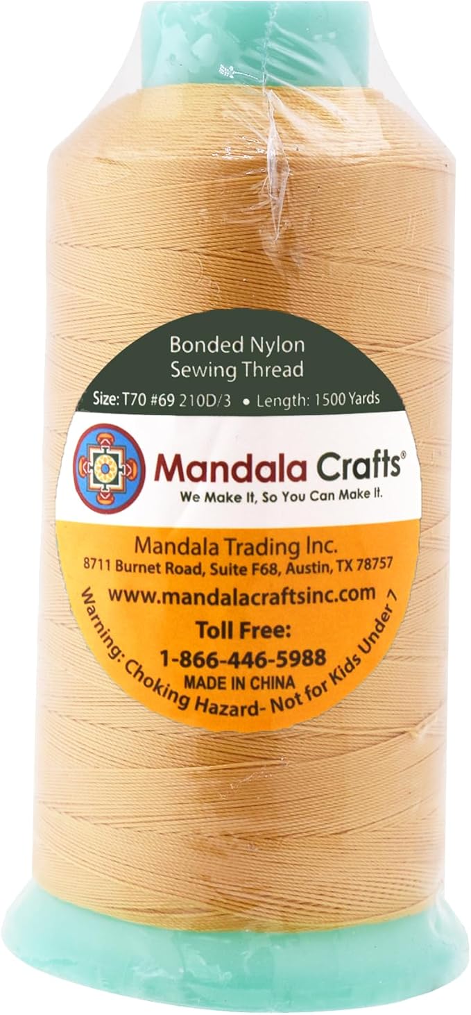Mandala Crafts Bonded Nylon Heavy Duty Sewing Threads - Blonde 1500 YDs Size 69 210D T70 Tex 70 for Leather Jeans Weaving Outdoor Marine Upholstery