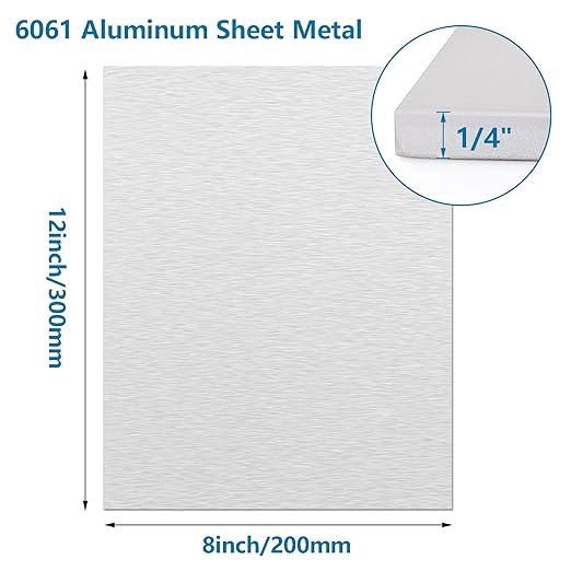 6061 Aluminum Sheet Metal 8 x 12 x 1/4 Inch, Heavy Duty Aluminum Sheets Plates with Protective Film, 6MM Thick Flat Plain Panel Plate Solid Metal Sheet Plate for Crafting Structural Framing Base Plate