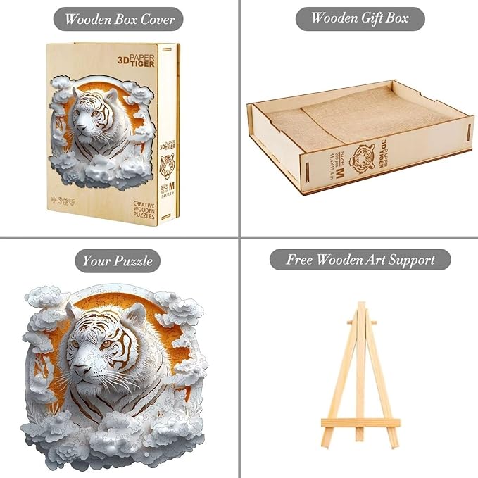 Wooden Puzzles Adults, 3D Paper Tiger Wooden Puzzles 200 Pieces, Unique Animal Shaped Wood Challenging Jigsaw Puzzles Gifts for Adults, 11.4x11.4in
