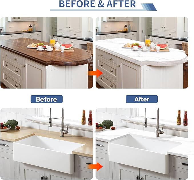 GLAINTE White Marble Countertop Paint Kit - Epoxy Countertop Refinishing Kit for Kitchen Bathroom Cover 35-38 Sq.Ft