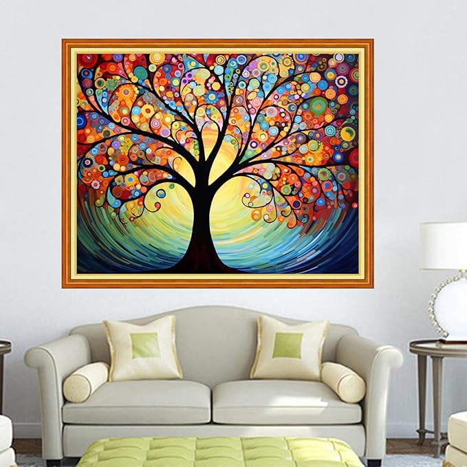 DMCVIVR Stamped Cross Stitch Kits for Adults Beginners Embroidery Kits 11CT Needlepoint Kits Cross Stitch Patterns Embroidery Patterns- Tree of Life 16x20 inch