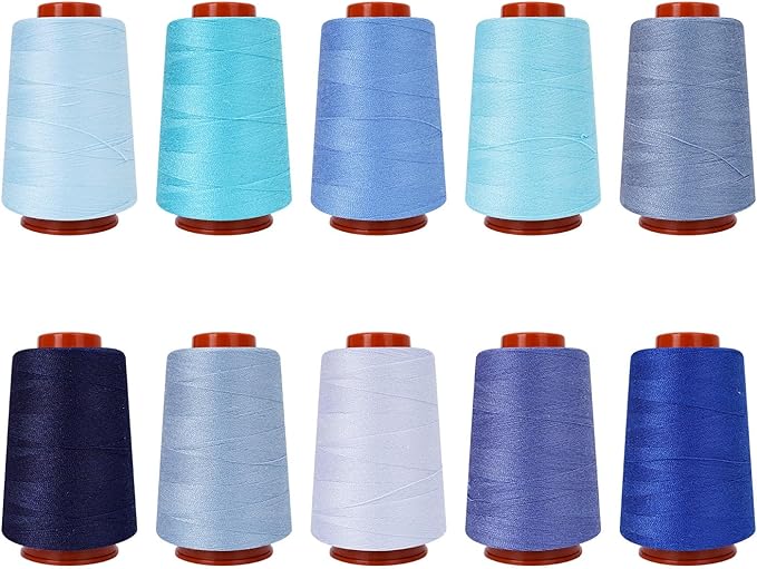 10 Pcs Sewing Thread, All Purpose Sewing Thread, 10 Spools Assorted Colors Each 800 Yards of Polyester Threads for Sewing Machine, Hand Stitching, Quilting, Serger (Blue Color System)