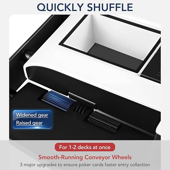 Automatic Card Shuffler, Rechargeable 1-2 Deck Card Dealer Machine, Low Noise Electric Casino Shuffler for UNO, Blackjack, Texas Hold'em, Home Card Games