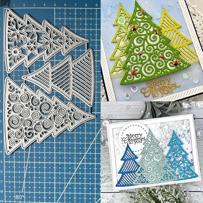 Metal Cutting Dies DIY Merry Christams Embossing Stencil Template Scrapbooking Card Making Mold Photo Album Arts Crafts Tools (Christmas Tree Set-14.3x9.1cm)