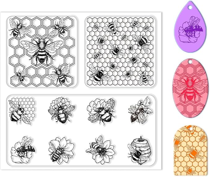 CHGCRAFT Polymer Clay Texture Sheets Bee Pattern Polymer Clay Texture Mat Insect Silicone Mat Silicone Molding Pattern Sheets for Pottery Earrings Jewelry Making