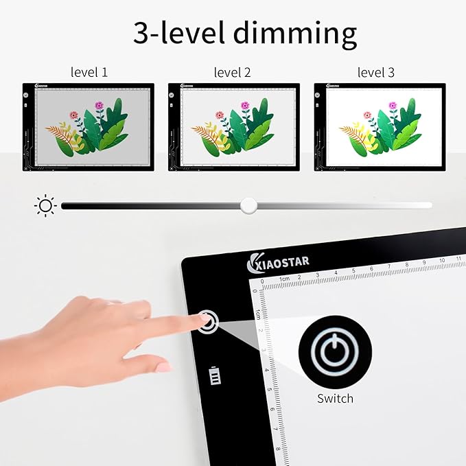 XIAOSTAR Rechargeable Light Box Drawing A4, Tracing Board with Adjustable Brightness for Artists, Animation Drawing, Sketching, X-ray Viewing (A4-RCG)