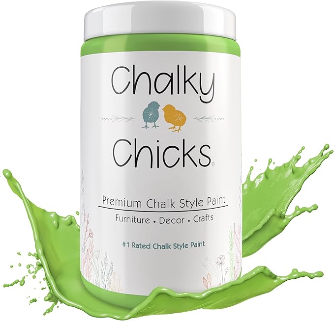 Chalky Chicks All-in-One Chalk Paint for Furniture or Cabinet - 32 Fl Oz - Matte Finish Pistachio (Lime Green) for Metal, Wood Furniture Paint - No Sanding All-in-One for Home Decor & Crafts, USA Made