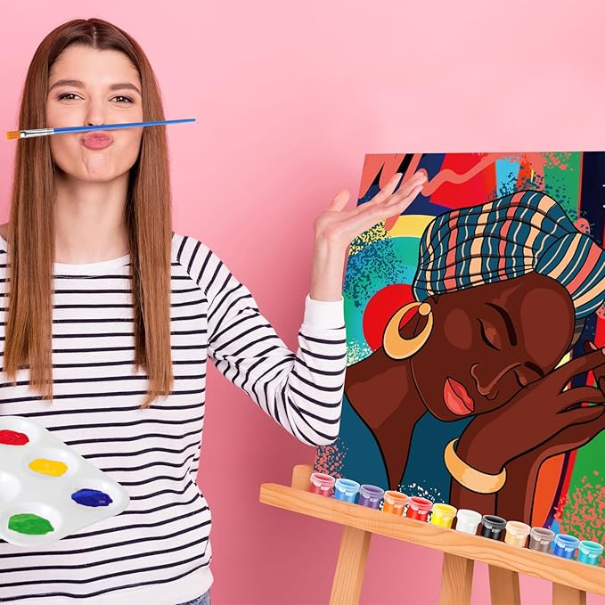 Zhanmai 12 Pack Pre Drawn Canvas for Painting Sip and Paint Kit 8" x 10" Paint Party Set Canvas Painting Pre Printed Canvases for Party Favor DIY Virtual Adult's Date Night(Afro Queen)