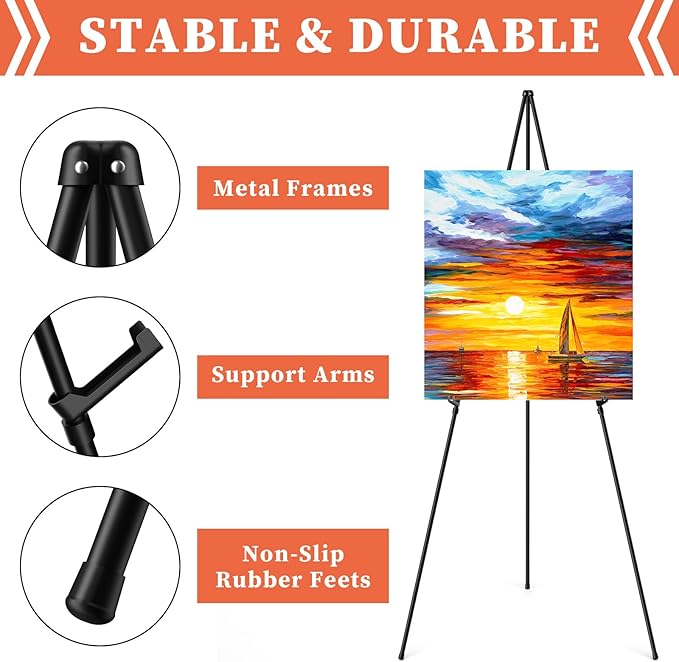 Easel Stand for Sign, 63" Portable Easels Stand for Display, Lightweight Adjustable Tripod Art Easel Stand for Wedding Sign, Black Metal Painting Easel with Portable Bags (4 Pack)