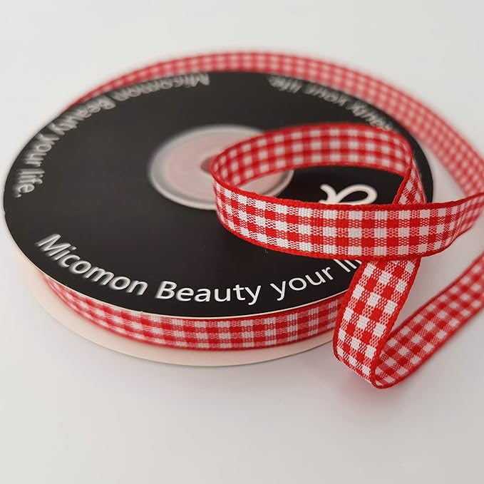 Red and White Gingham Ribbon 25 Yards Each Roll 100% Polyester (3/8", red)