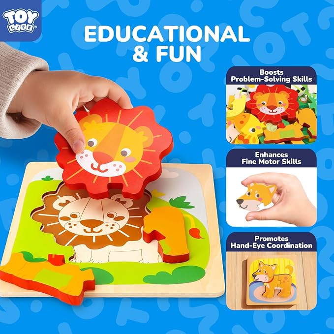 TOY Life Toddler Puzzles Ages 2-4, Wooden Puzzles for Toddlers 1-3, 7 Pcs Animals Puzzle 2 Year Old, Montessori Toddler Boys Girls Toys 2-3, Educational Gift Learning Toys for 2 Year Old