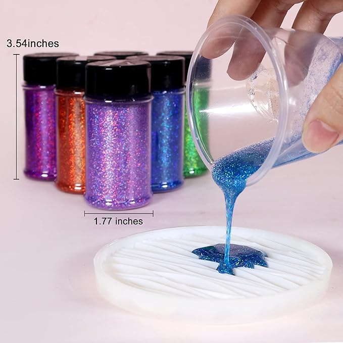 Renfio Holographic Ultra Fine Glitter Powder Metallic Resin Glitter 2.11 Oz (60g) PET Flakes Crafts Sequins 1/128" 0.008" 0.2mm Epoxy Chips Flakes for Tumblers Slime Roses - Laser Light Purple