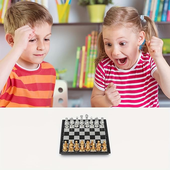 Chess Board Game Set Mini Magnetic Chess Kit Table Game with Folding Case 5'' Portable 3 in 1 Chess Checkers Backgammon Set Travel Game 2 Players