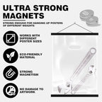 Ywlake Magnetic Poster Hanger, 26x30 26x36 26x19 Frame Wood Wooden Magnet Print Posters Dowel Scroll Hanging Kit for Walls Map Canvas Artwork (Black, 26")