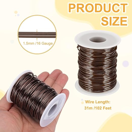 uxcell 16 Gauge / 1.5mm Anodized Aluminum Wire for Jewelry Craft Making, 102 Feet Bendable Flexible Wire for DIY Home Decor Gardening Sculpture, Bronze