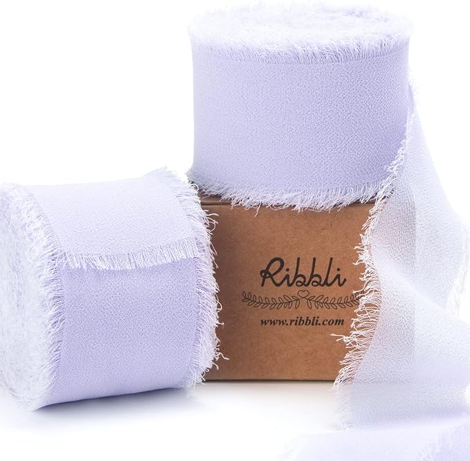 Ribbli Lilac Purple Chiffon Ribbon 1-1/2 inch x 20 Yard Handmade Fringe Chiffon Silk Ribbon,Lilac Ribbon for Wrapping, Wedding Invitations, Bridal Bouquets, Home Decor