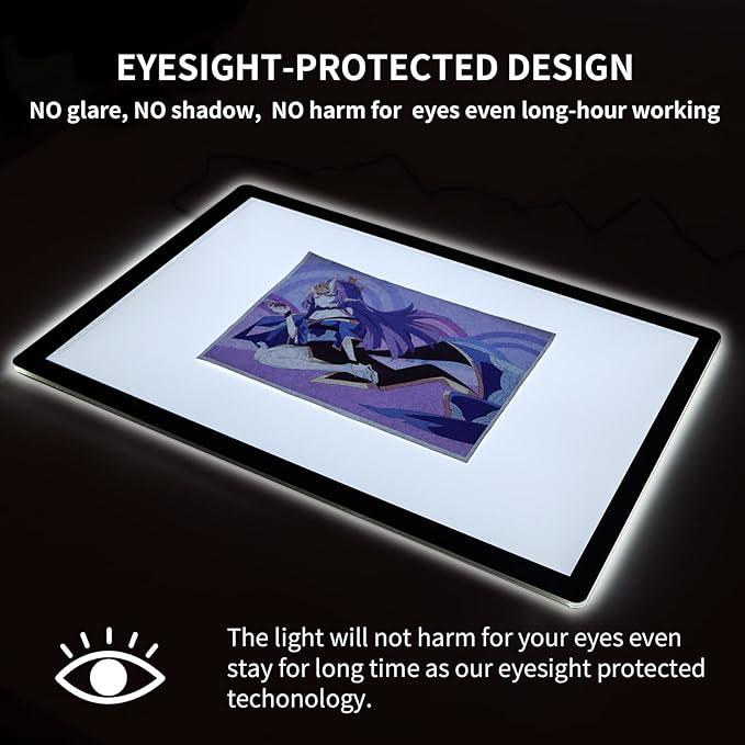 A2 Light Pad Super Thin 7mm Portable Stepless Dimmable Brightness Large Light Box Copy Board for Diamond Painting Weeding Vinyl with 2 Multi-Functional Clips 12V 2A Adapter (23.7''x15.8'')