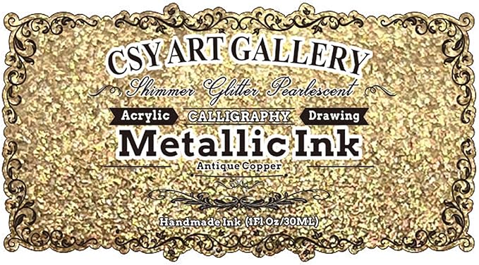 CSY Art Gallery Metallic Acrylic Inks-Calligraphy Ink-Gold Glitter Craft Paint Lightfast- Heavy Body -Non Fading -Vibrant Colors -Artist Quality Painting Supplies (Antique Copper)