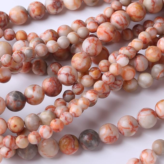 32PCS 12MM Red Network Stone Beads Energy Healing Beads for DIY Jewelry Bracelet Necklace Making for Jewelry Making 15Inch