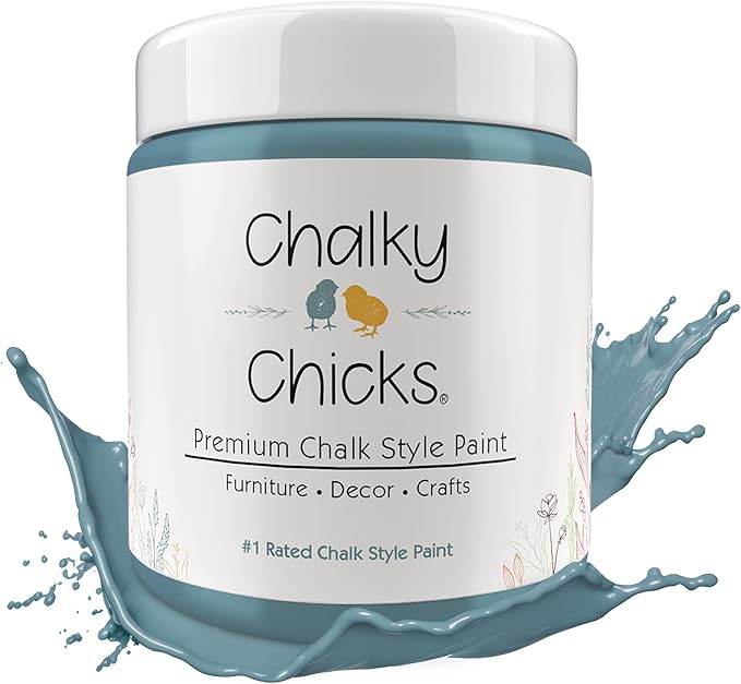 Chalky Chicks All-in-One Chalk Paint for Furniture or Cabinet - 16 Fl Oz - Matte Finish Y Blue (Medium Blue) for Metal, Wood Furniture Paint - No Sanding All-in-One for Home Decor & Crafts, USA Made