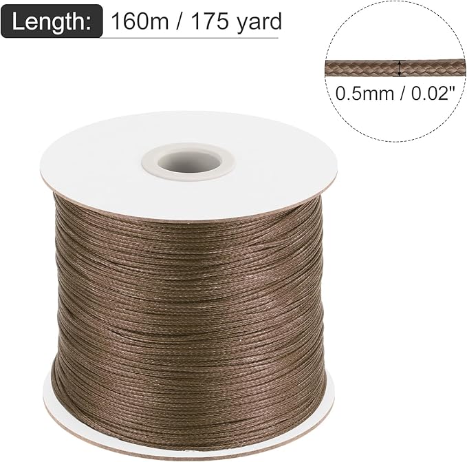 MECCANIXITY Waxed Cord 0.5mm Waxed Polyester Cord 175 Yard Wax String for Bracelet Making, Necklaces, Beading, Jewelry Making and DIY Crafts(Brown)