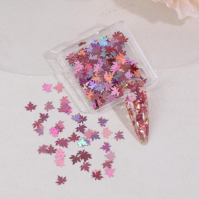 Thanksgiving Glitter Maple Leaf Nail Sequins Fall Nail Flakes Design Nail Charms Holographic Laser Mixed Color 3D Confetti Nail Glitter Sequins for Women