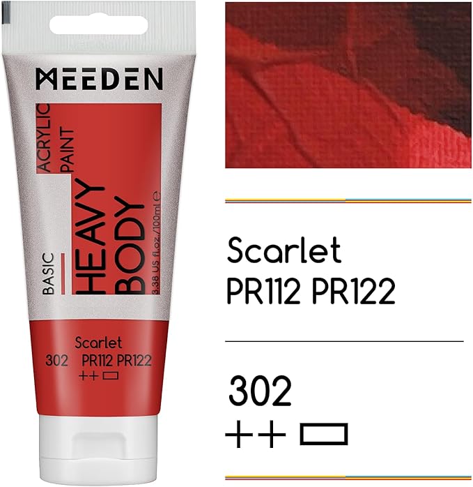 MEEDEN Acrylic Paint Scarlet Red: Bundled with Titanium White Color - 100ml/3.38oz x 2 Bulk Heavy Body Acrylic Paint Tubes for Art Craft Painting