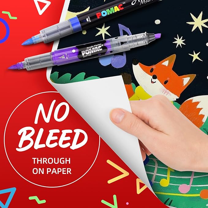 POMAC Acrylic Paint Markers Pens 12 Assorted Colors, Water-Based Paint Markers Brush Tip, No-Bleed Liquid Acrylic Marker Pens Waterproof for Fabric, Canvas, Rock, Glass, Wood, DIY Crafts, Art Supplies