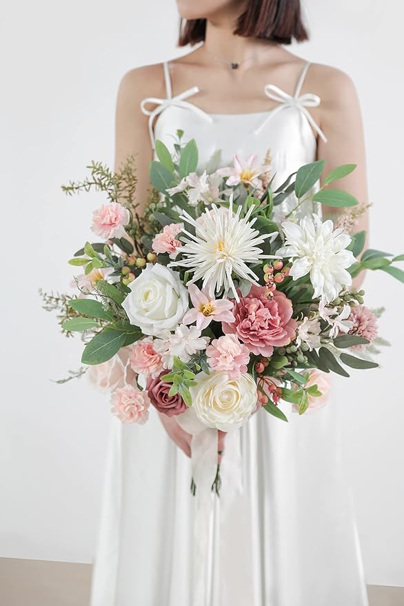 Serra Flora Artificial Greenery Stems Box Set,(Pack of 47pcs) with 9 Kinds of Faux Pink Green Filler for DIY Bridal Bouquets Wedding Floral Arrangement Table Centerpieces