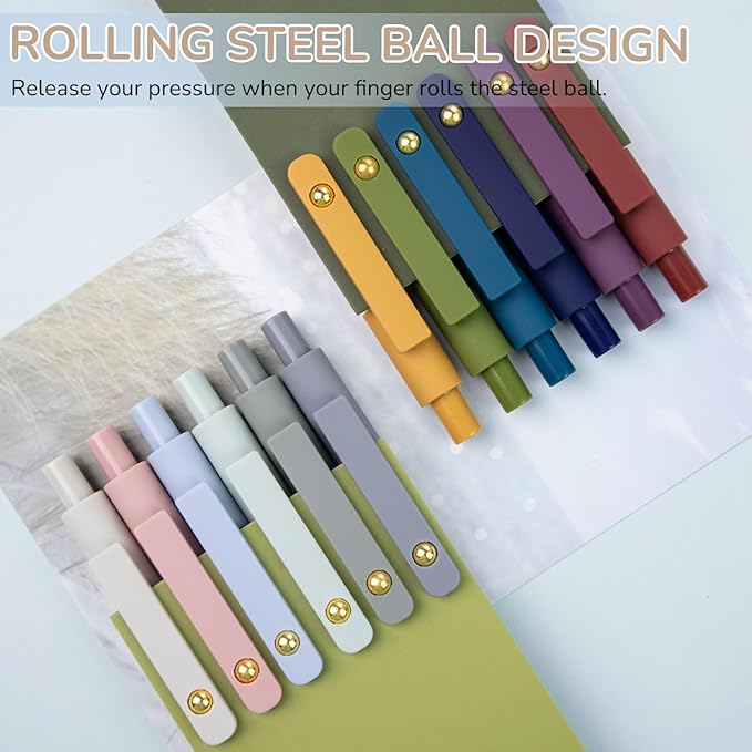 Gel Pens, 12 Pack Gold Retro and Gold Morandi 0.5mm Black Ink Pens Fine Point Smooth Writing Pens for School Office Supplies, Gifts for Women Girls