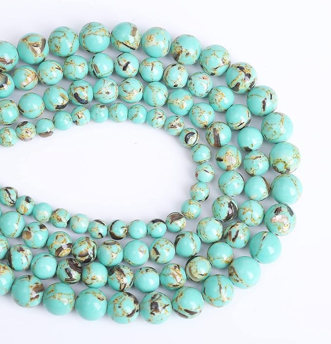 12mm 32pcs Turquoise Beads with Mother of Pearl Blue Howlite Shell Turquoises Stone Round Beads for Jewelry Making Bracelet