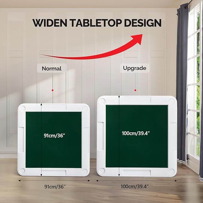 PEXMOR 39.5" Foldable Mahjong Table, Square 4 Player Card Game Table w/Cup Holders & Chip Grooves, Portable Folding Poker Domino Board Game Table for Blackjack, Texas Hold'em, Jigsaw Puzzles Game