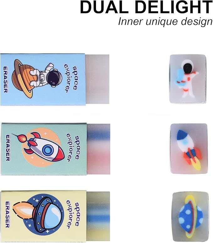 18Pcs Cute Outer Space Themed Erasers for Kids Bulk, Kawaii Fun Pencil Jelly Erasers for School Classroom Supplies Prize Gifts Party Favors