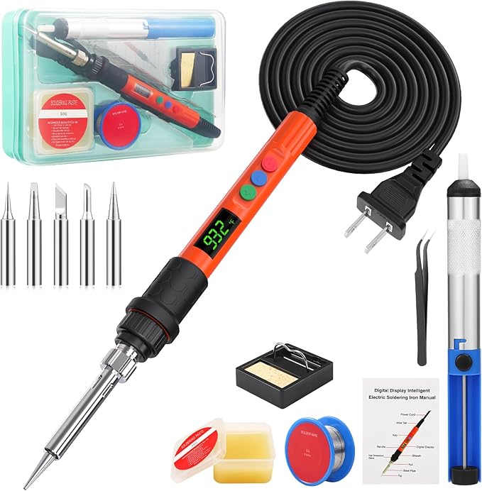 Soldering Iron Kit, 120W LED Digital Advanced Solder Iron Soldering Gun kit, 110V Welding Tools, Smart Temperature Control [356℉-932℉], Extra 5pcs Tips, Auto Sleep, Temp Calibration, Orange