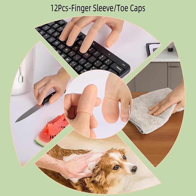 12PCS Gel Finger Cots Silicone Finger Protectors for Trigger Finger Relief Fingertip Covers for Cracked Skin Blisters Calluses Nude Medium Finger Sleeves with Long & Short Sizes