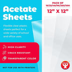 Hygloss 12" x 12" Acetate Paper - 7 Mil Clear Acetate Sheets for Crafts Projects, Cricut Stencil Sheets, Classroom Stencil Sheets, Reusable Transparent Clear Plastic Sheet (Not for Printers) 25 Pack