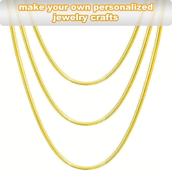 Jishi 33ft Gold Snake Chain 1.2mm Jewelry Making Chains for Necklace Bracelet DIY Jewelry Supplies Findings - Gold Plated Round Snake Cable Chain Link Roll w/Lobster Clasps, Cord Ends & Jump Rings