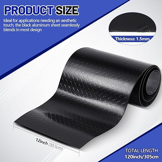1pcs Diamond Plate Sheet Metal Heavy Duty Tread Aluminum Sheet Diamond Tread Plate for Wall Covering, Cargo Trailer, RV and More (12'' X 120'' X 0.06'',Black)