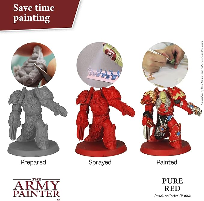 The Army Painter Colour Primer Pure Red, 400 mL Acrylic Spray Primer, Spray Paint Basecoat for Miniature Priming, Tabletop Roleplaying, Boardgames, and Wargames Miniature Modelling