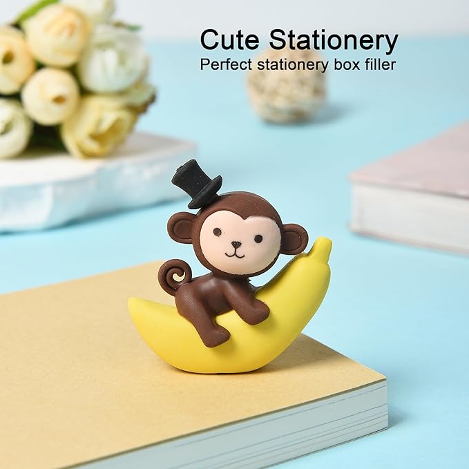 HILAZA 16Pcs Pencil Top Erasers for Kids, 3D Cute Monkey Pencil Toppers, Bulk Fun Pencil Cap Easters for School Classroom Supplies Prize Gifts Party Favors
