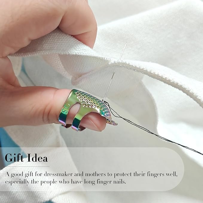 FR 4 Pack (2 Sizes, S/M) Sewing Thimble Finger Protector, Adjustable Finger Metal Shield Protector Pin Needles Sewing Quilting Craft Accessories DIY Sewing Tools Needlework Dazzle
