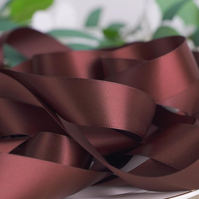 HUIHUANG Burgundy Satin Ribbon 1 inch x 50 Yards Dark Burgundy Double-Faced Polyester Ribbon for Gift Wrapping, Wedding Invitations, Hair, Bows Making, Christmas Holiday Decor, Floral Arrangement