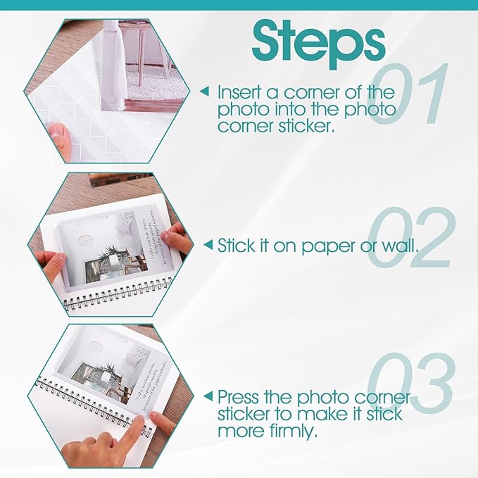 408PCS Photo Corners Self-Adhesive Acid Free Photo Corners Scrapbook Picture Corner Picture Mounting Corner for DIY Scrapbook, Album, Journal, Memory Books