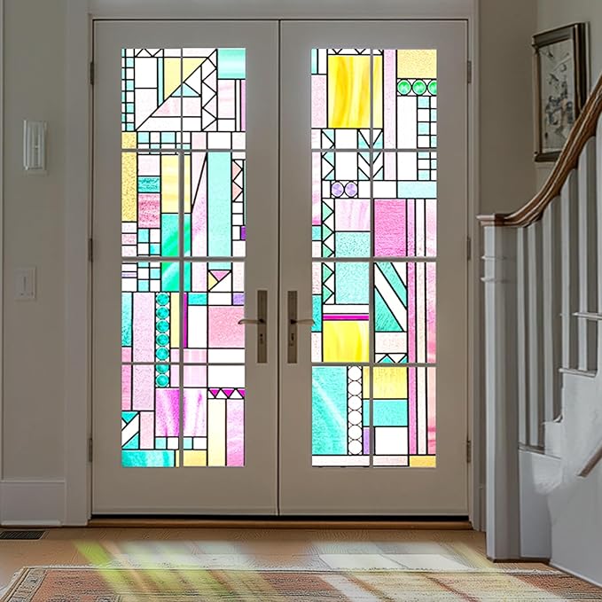 3D Stained Glass Window Privacy Film, Heat Control UV Blocking Static Cling Decorative Window Film for Bathroom,Front Door,Home Non Adhesive,16.9 x 39.3 inches Vibrant Reverie