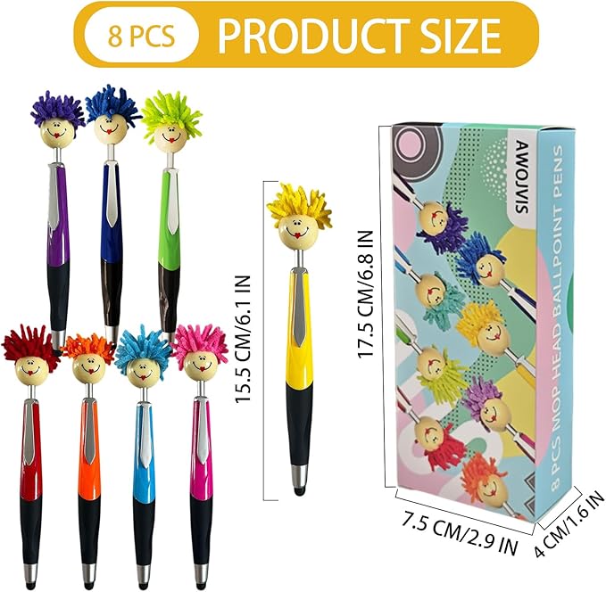 Pens,ballpoint pen,8pcs Mop Head Ballpoint Pens, Funny Mophea Topper Pen with Plush Hair Writing Click Pen Portable Cute Cartoon Multi-function Signing Pens Decor Gift for Office Home Kids and Adultes