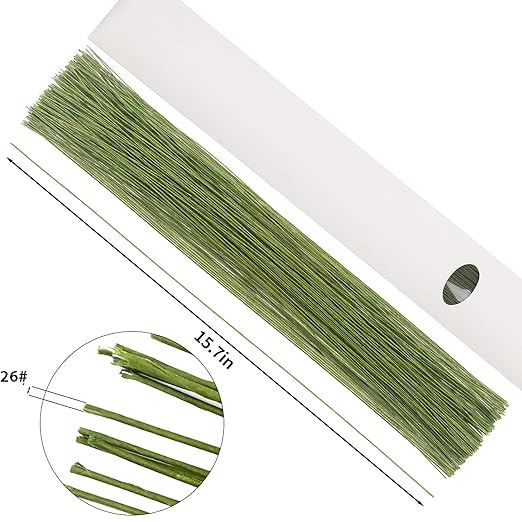 CCINEE 26 Gauge Dark Green Floral Wire Stem for Flower Arrangement Craft Supply,16 Inch,200PCS
