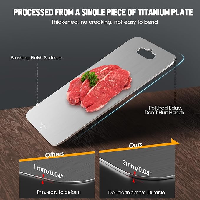 Titanium Cutting Board, 100% Pure Titanium, 2mm Thick, 18" x 12", Silver, Rectangular, Stain Resistant, Non-Slip, Meat, Vegetable, Fruit, Charcuterie, Bread, Cheese
