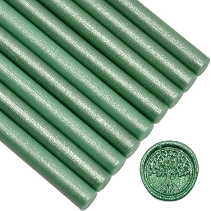 Shimmer Green Vintage Sealing Wax Sticks for Standard Size Hot Melting Glue Gun - Pack of 12
