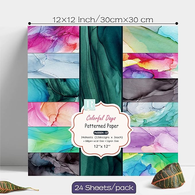 YASMEN Scrapbook Paper Pad 12x12, Marble Patterned Cardstock Paper Pads, Single-Sided Decopodge Paper, DIY Decorative Craft Paper, Scrapbooking Junk Journal Gift Card Making Supplies - 24Sheet