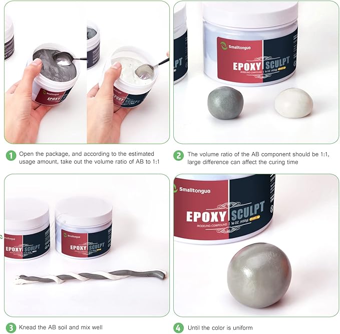 Smalltongue AB Epoxy Sculpt Clay, 2 Part Epoxy Sculpture Modeling Paste Clay (A & B) 4 Pound, Modeling Compound for Modeling, Repair, Fill Up Retrofit and Sculpture, Natural, ST599